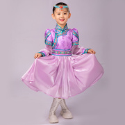 紫色儿童女蒙古族长袍民族风连衣公主裙节日蓬蓬裙礼服舞蹈演出服