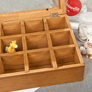 高档木质茶叶盒杂货实木复古做旧首饰盒饰品收纳盒带玻璃盖12格盒