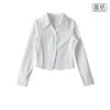 白色长袖衬衫女2024春夏翻领，三粒扣设计修身显瘦v领上衣