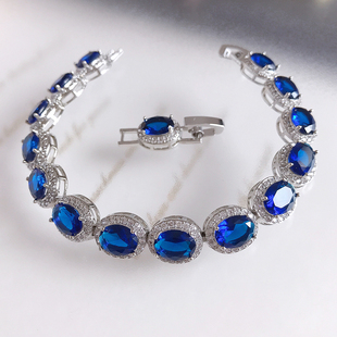 轻奢气质蓝宝石手链手饰精致小众高级感水晶锆石满钻石(满钻石)珠宝设计女