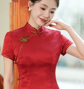 婚庆礼服中国风红色结婚旗袍喜婆婆长款新中式妈妈装春夏连衣裙子