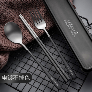 onlycook便携餐具，三件套不锈钢筷勺套装收纳盒，学生筷子勺子叉子