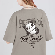 熊猫t恤短袖卡其色，美式复古纯棉半袖，宽松上衣女2023夏季潮牌