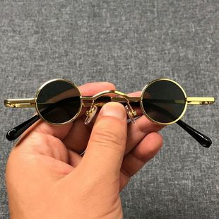 朋克圆形墨镜太子镜眼镜复古太阳镜男女款超小框款汉奸嘻哈凹造型