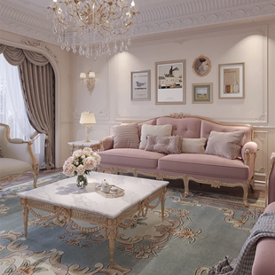 法式轻奢宫廷公主风沙发实木雕花客厅新古典奢华别墅三人布艺组合