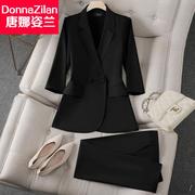 中袖黑色西装套装女夏季薄款高级感气质职业装面试正装小西服外套