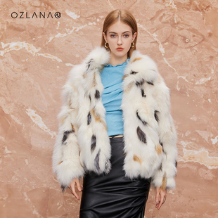 ozlana美拉德穿搭2023立领扎染，狐狸毛冬季(毛冬季)保暖皮草外套上衣女
