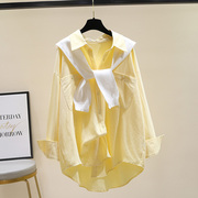 两件套披肩白色衬衫女2024春装新时尚(新时尚，)宽松黄色衬衣休闲设计感上衣