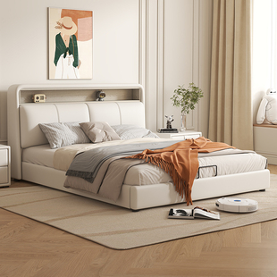 洛西亚白色奶油风软靠实木床现代简约1.8米主卧双人床小户型婚床