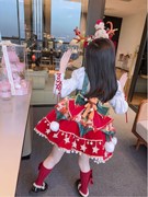 英国NextRoad圣诞穿搭女童麋鹿印花连衣裙红色斗篷洛丽塔公主裙子