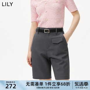 lily2023夏女装(夏女装)时尚气质透气款干练显瘦直筒高腰西装休闲短裤
