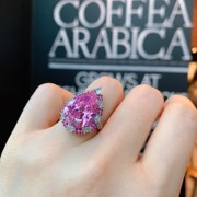 在逃公主水滴形粉色宝石，开口可调节戒指，奥地利水晶锆时尚女食指环