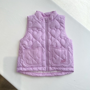 100-155韩系女童粉紫色绗缝爱心夹棉马甲背心