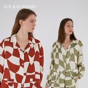 Not Just Pajama 真丝睡衣女春夏棋盘格情侣家居服套装