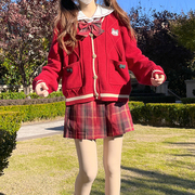 冬日红色新年开衫外套女秋冬韩版学生宽松慵懒风针织衫外穿