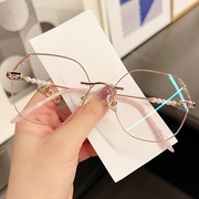 超轻纯钛无框近视眼镜女款潮可配高度数镜片，防蓝光抗辐射素颜神器