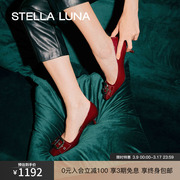 stellaluna女鞋春季高跟鞋，复古欧美风浅口皮带扣螺旋跟单鞋