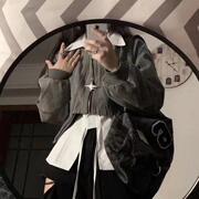 美式潮牌短款辣妹水洗牛仔外套，女春秋宽松长袖，拉链开衫夹克上衣潮
