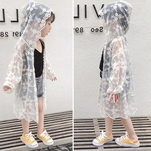 儿童洋气薄款防晒衣，2024夏季韩版女童蕾丝，连帽皮肤空调衫外套