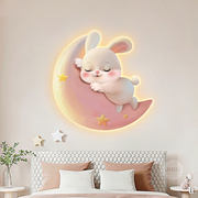 玉兔儿童房装饰画温馨卡通萌宠女孩房间卧室，床头挂画创意发光灯画
