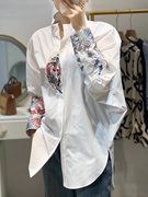 新中式女装大码胖mm重工刺绣立领白色衬衫春装设计感别致国风衬衣
