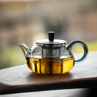 左茗右器耐热玻璃茶壶，茶水分离家用茶具不锈钢，超细茶滤小号煮茶壶