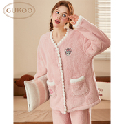 GUKOO/果壳女睡衣冬加厚珊瑚绒家居服保暖可爱甜美风公主风套装