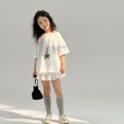甜美风白色短袖t恤+半身裙夏季女童时髦洋气，层层蛋糕裙韩版短裙潮