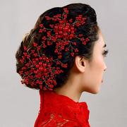 中式红色头花玫瑰花朵发梳发夹头饰新娘结婚礼服旗袍跟妆配饰