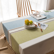 美式桌布布艺棉麻防水文艺书桌台布现代简约方圆形条纹餐桌茶几巾