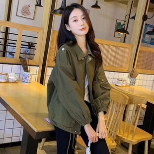 微胖mm2-300斤女韩版军绿色，工装外套休闲风，百搭风衣夹克上衣秋季