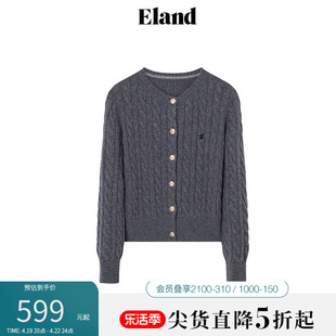 100%绵羊毛Eland衣恋中短款针织衫开衫女格雷系休闲上衣春季