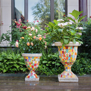 玫瑰小镇手绘彩瓷马赛克花盆 高档庭院花园阳台盆栽花器花缸有孔
