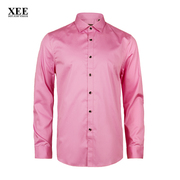 XEE商场同款 秋冬男士粉红色纯色纯棉婚庆新郎伴郎长袖衬衫款