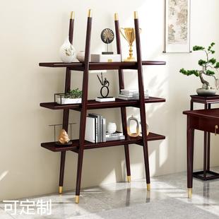 新中式全实木书架轻奢多功能多层置物架落地展示柜，家用客厅书柜