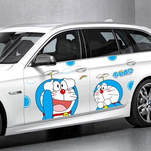 哆啦a梦汽车贴纸车门装饰划痕遮挡个性，创意卡通叮当猫拉花车身贴