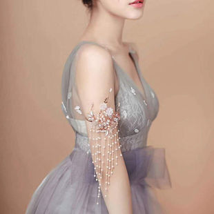 超仙时尚新娘手臂链手工珍珠花朵，婚纱礼服配件饰品影楼拍照臂环