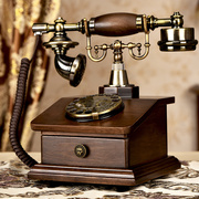 实木复古电话机老式转盘家用座机固话欧式仿古无线插卡电话机械铃