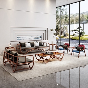 新中式北美黑胡桃木沙发 意式简约时尚北欧布艺别墅客厅实木家具