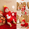 黑桃红色小鸭子新年百天宝宝摄影拍照服装儿童写真针织连体衣拜年