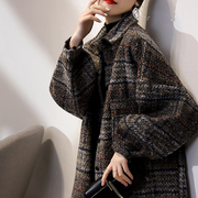 毛呢格子西装外套，女2023冬季加厚韩版宽松英伦，风磨毛休闲上衣