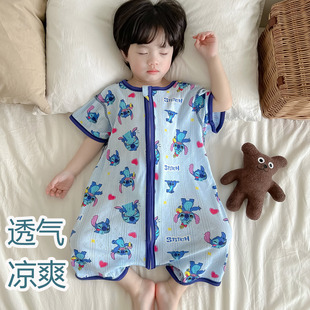 宝宝短袖睡袋夏季儿童婴儿纯棉分，腿男童女童，防踢被薄款空调房睡衣