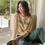 时尚起义韩国甜美优雅cheznou字母条纹针织衫毛衣jo23100805