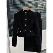 黑色小香风套装女冬季2023年富家千金高级感外套半身裙两件套
