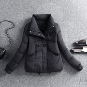羽绒服女短款冬季2023小个子立领白鸭绒设计感黑色保暖外套
