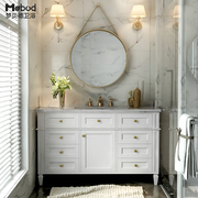 现代美式岩板浴室柜橡木卫，浴柜卫生间洗脸盆柜组合大理石台面q906