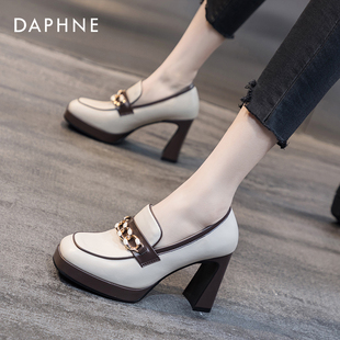 Daphne达芙妮 小个子穿搭~米色高跟鞋子女秋季时尚粗跟防水台单鞋