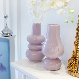 HoneyMee法式香芋紫陶瓷花瓶葫芦异形高颜值花器摆件客厅玄关软装