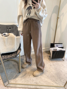 加绒裤子女秋冬季2023女装韩版时尚高腰，显瘦加厚直筒休闲卫裤