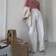 白色牛仔裤女2023年春季高腰，宽松直筒裤，垂感休闲裤阔腿长裤潮
